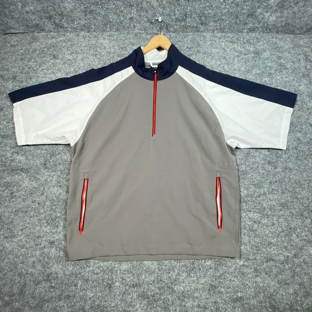 FootJoy Mens Large Short Sleeve Quarter Zip Windbreaker Grey White Navy Blue FJ